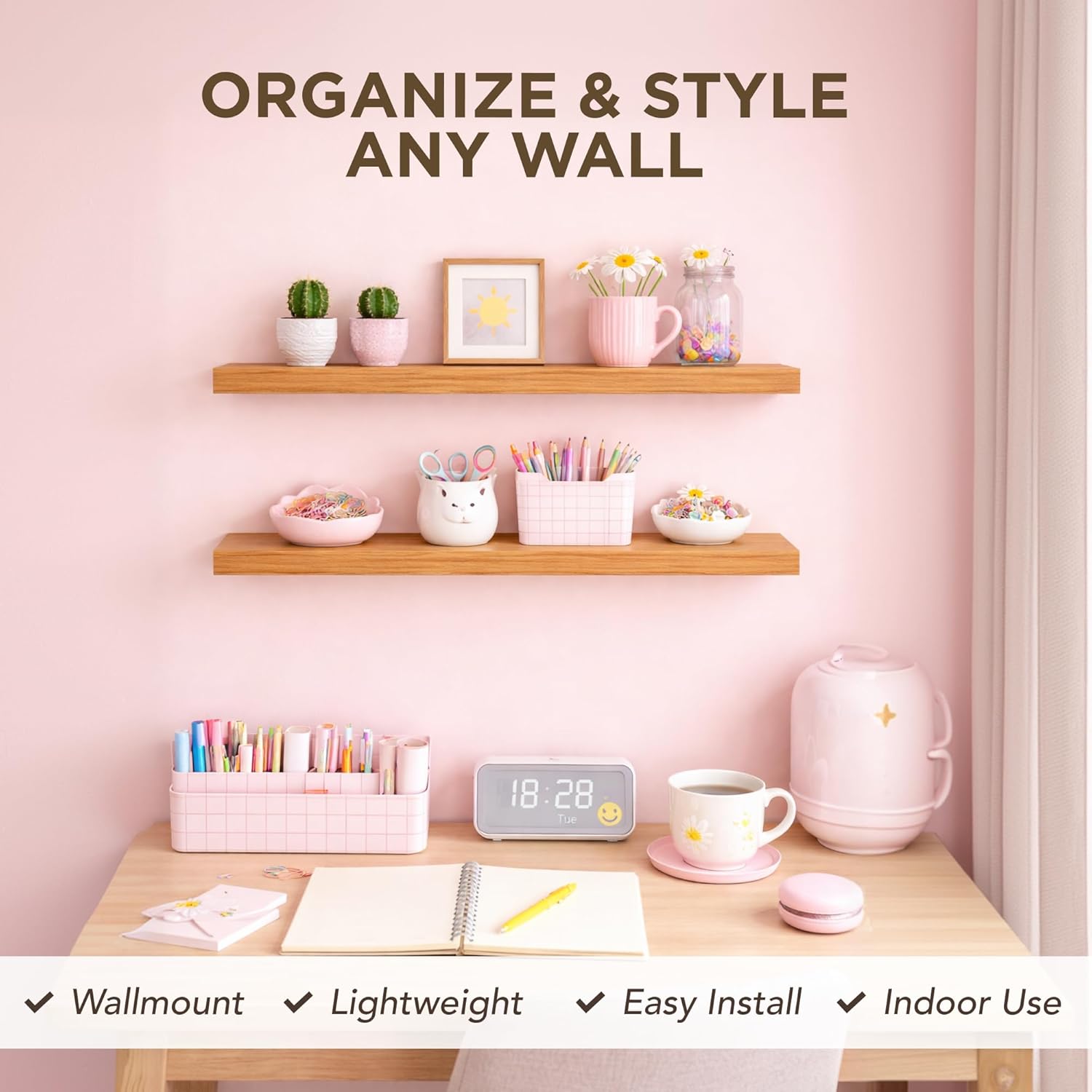 Solid Wood Floating Shelves Set of 2, 4-FT