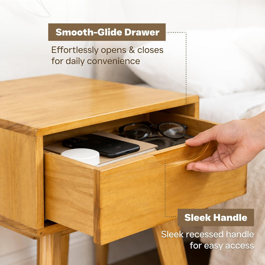 Solid Wood Single-Drawer Scandinavian Nightstand
