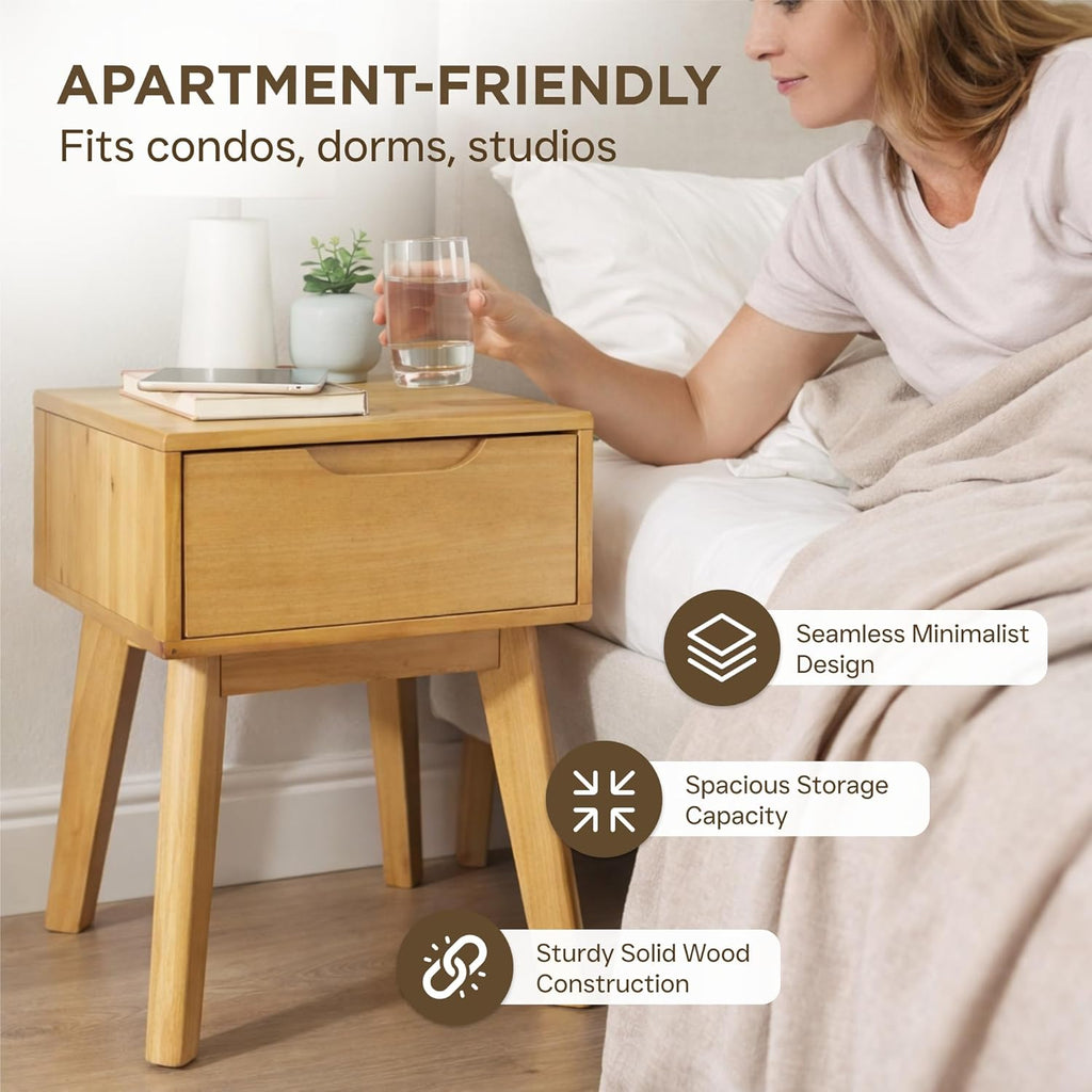Solid Wood Single-Drawer Scandinavian Nightstand
