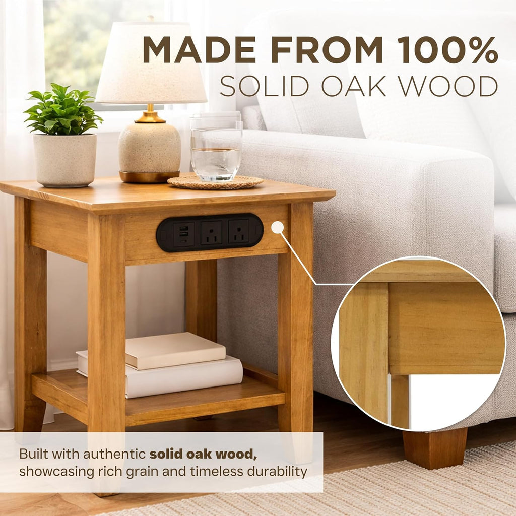 Small Solid Wood End Table With Charging Station