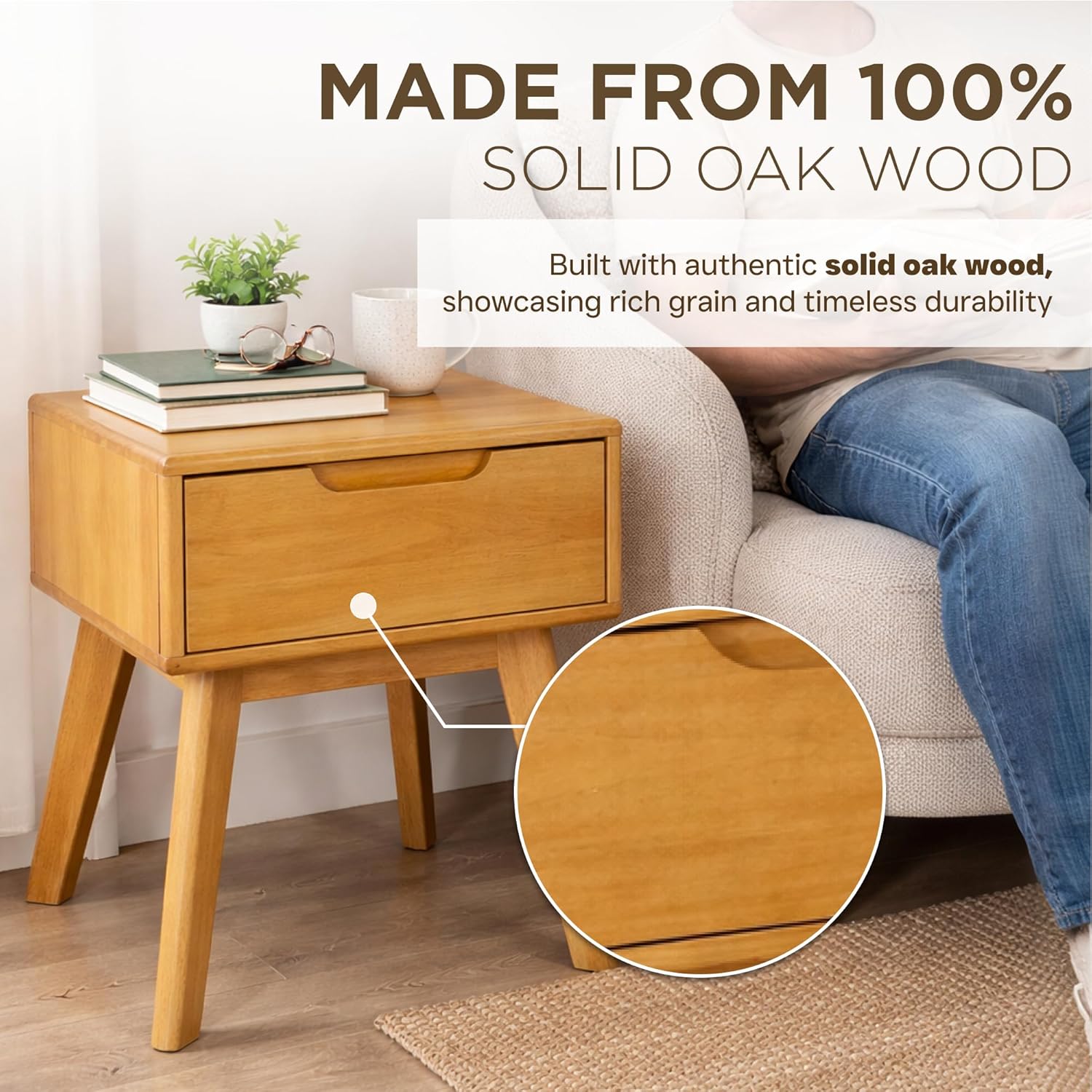 Solid Wood Single-Drawer Scandinavian Nightstand