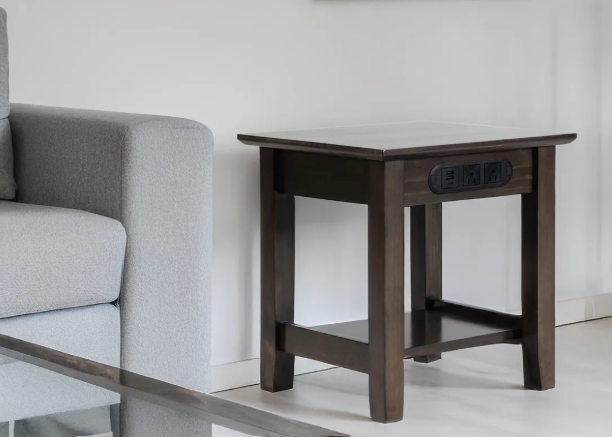 Small Solid Wood End Table With Charging Station